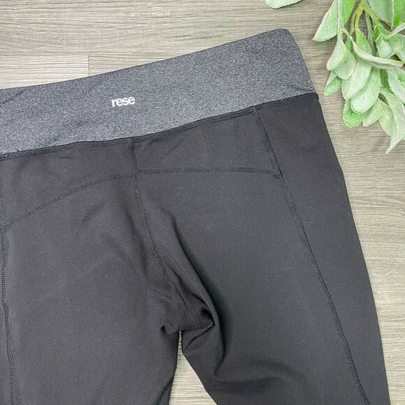RESE ACTIVEWEAR | sz S Women's Black/Gray Wide Low Rise Ruche Crop Leggings - Picture 4 of 5